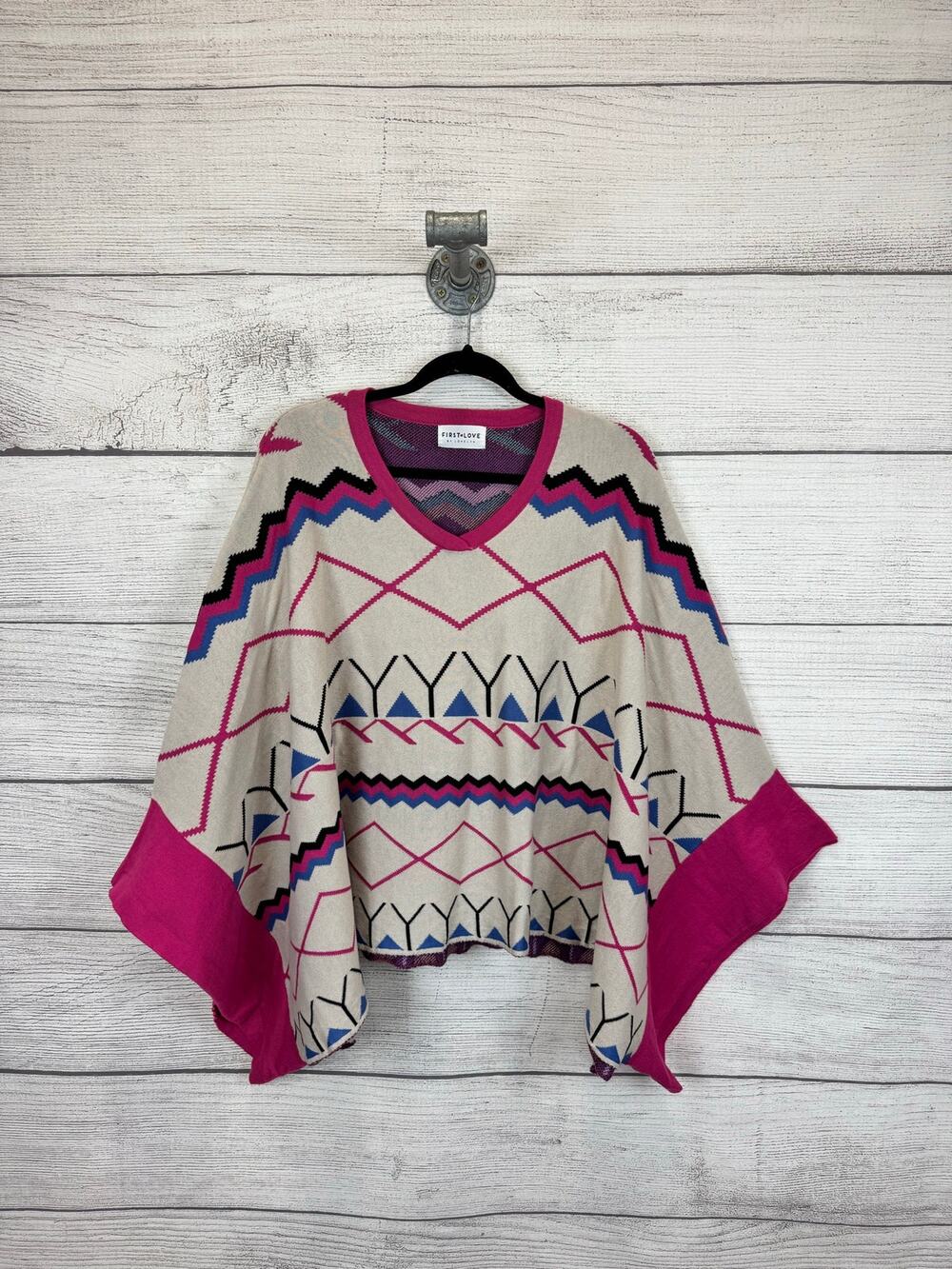 First Love Women's Knit Aztec Oversized Sweater Top Size Small